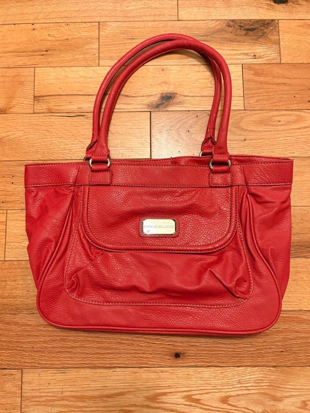 Bandolino Red Pebbled Leather Tote with Front Flap Pocket